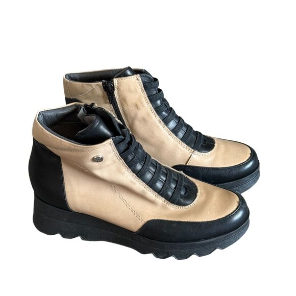 Pitillos Womens Two-Tone Black & Beige Leather Ankle Boots Size 40 Made in Spain - Picture 2 of 8